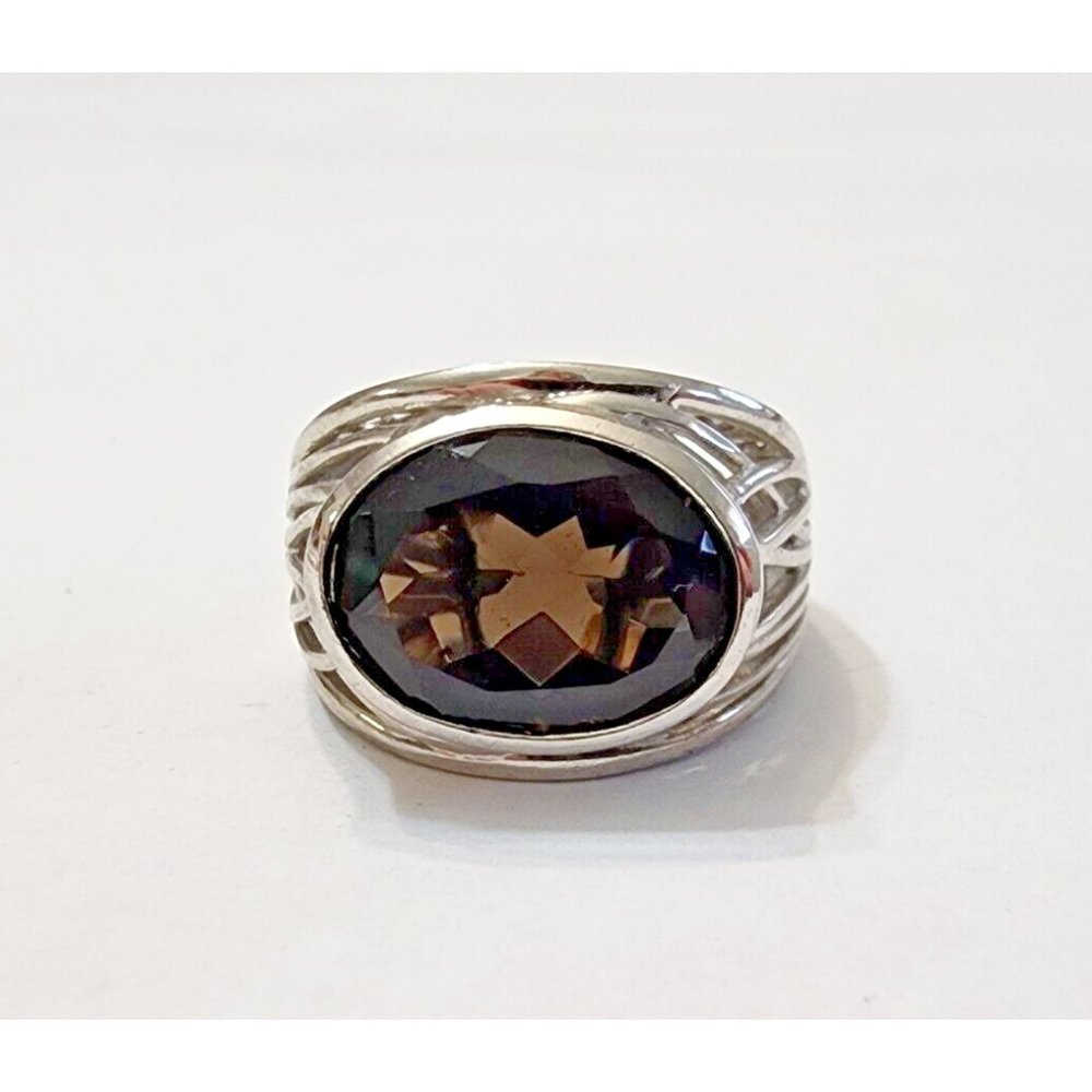Karis Smokey Quartz Silver Plated Ring Sz 8.25